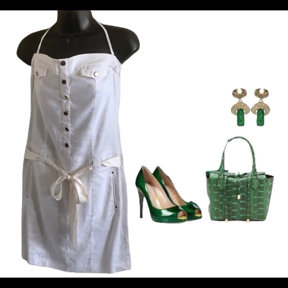 Bebe Adorable White Halter Mini Length Summer Dress Size 6 - Picture 12 of 13